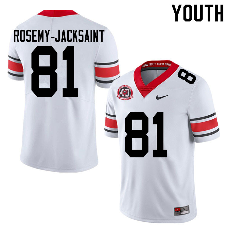 Georgia Bulldogs Youth Marcus Rosemy-Jacksaint #81 White 2020 1980 National Champions 40th Anniversary Stitched College UGA Football Jersey 23AS014NN